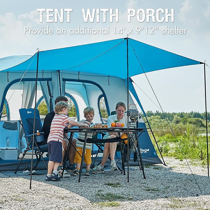 PORTAL 8 Person Tents for Camping, Easy Setup Cabin Tent with Large Porch, 2 Room, Waterproof Family Camping Tent for Outdoor Camping, Patio