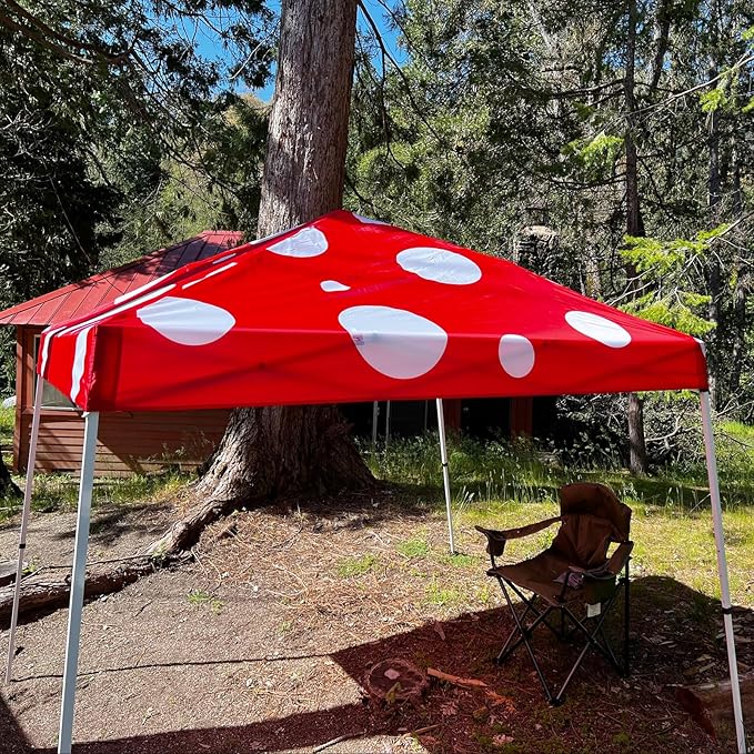 EAGLE PEAK 10x10 Slant Leg Pop-up Canopy Tent Easy One Person Setup Instant Outdoor Beach Canopy Folding Portable Sports Shelter 10x10 Base 8x8 Top (Red Mushroom)