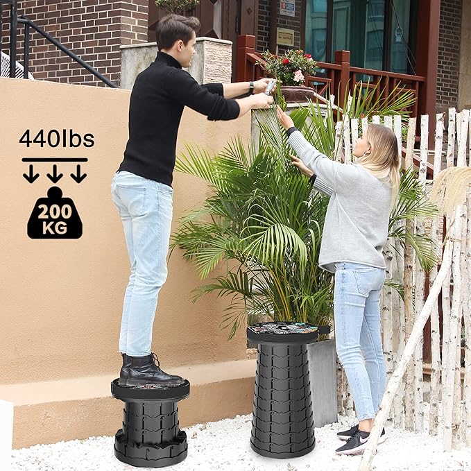 ALEVMOOM Upgraded Portable Collapsible Folding Stool with Cushion Retractable Telescoping Stool for Adults Sturdy Capacity 440lbs Camping Chair for Outdoor Hiking Garden with Bag