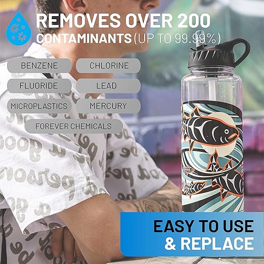 Epic Water Filters Nalgene OG Water Bottle with Filter, USA Made, BPA Free, Removes 99.99% Tap Water Contaminants, Forever Chemicals, LeClair Art, 48 oz