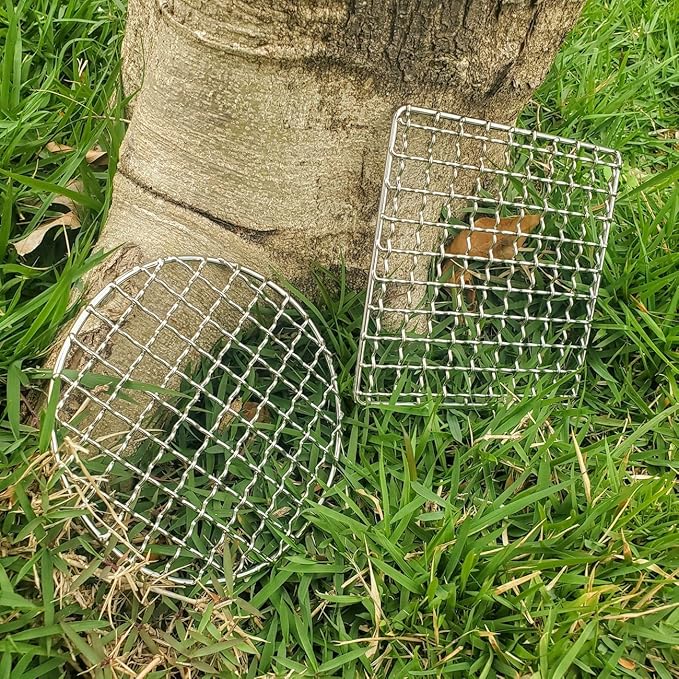 2Peices Backpacker Bushcraft Grill Grate Stainless Steel BBQ Cooking Grill Mesh Campfire Grill Square Round for Camping, Backpacking, Hunting Fishing