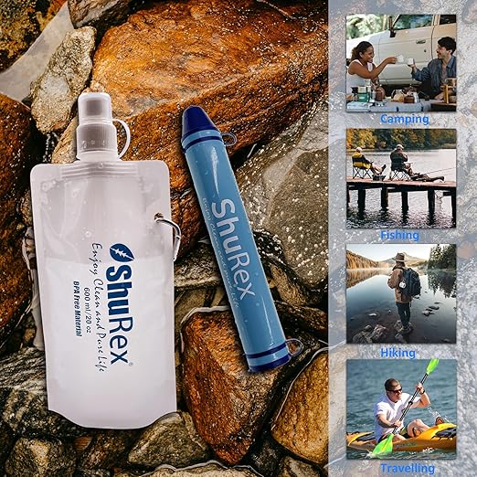 Gravity Fed Water Filtration System with Adjustable Tree Strap, 1.5 Gal Large Gravity Bag with Filter Straw, Water Purifier Survival for Travel, Backpacking, and Emergency Preparedness (6L)