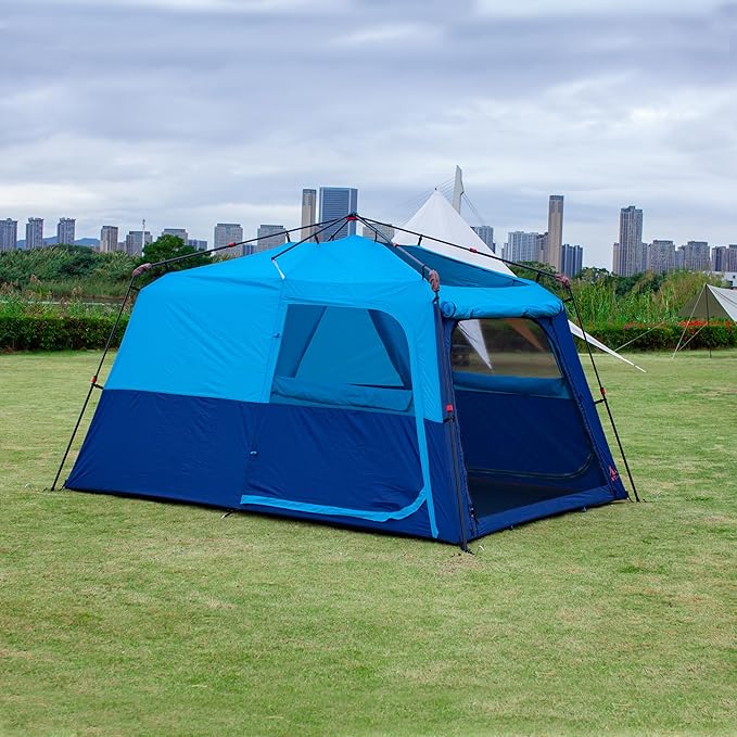 KTT Large Tent 6-12 Person,Family Cabin Tents,Straight Wall,3 Doors and 3 Windows with Mesh,Waterproof,Big Tent for Outdoor,Picnic,Camping,Family,Friends Gathering.