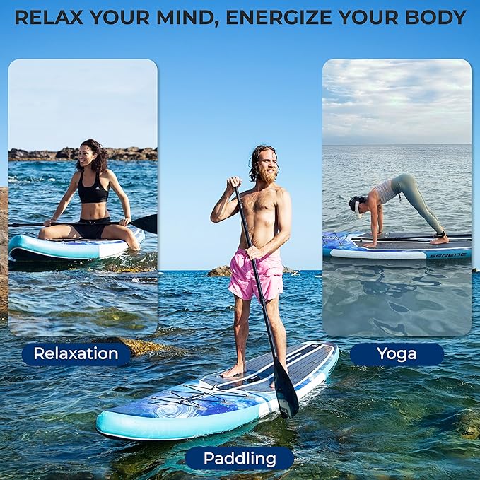 SereneLife Inflatable Stand Up Paddle Board with Premium SUP Accessories – Wide Stable Design with Non-Slip EVA Deck Pad for Adults and Youth of All Skill Levels, 350 lbs Capacity