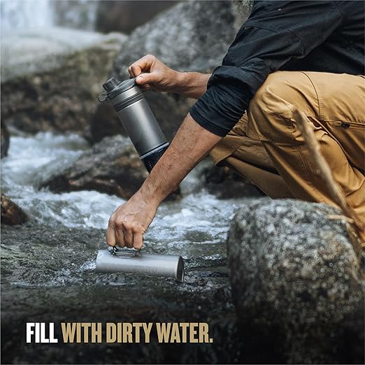GRAYL GeoPress Titanium 24 oz Water Purifier Bottle - Filter for Hiking, Camping, Survival, Travel (Covert Black)