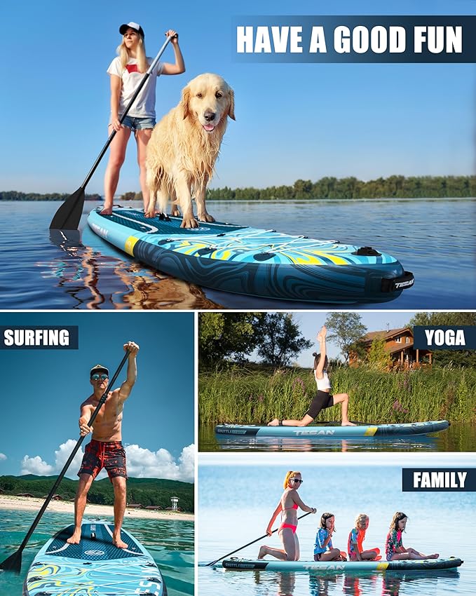 11'6x35'' Extra Wide Inflatable Paddle Board,All-Round Ultra Stable Stand Up Paddleboards with Plus Kits for 450lb/3 People/Family,Dual Bungees, Camera Mount, 100L Backpack, Dual-Action Pump