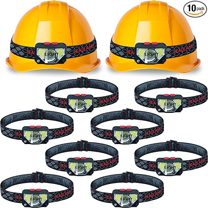 Skywin Hard Hat Light, Headlamp Rechargeable, 10 Pack Lightweight USB, XPG+COB 3 LED 200 Lumen Camping Helmet Light for Adults with Red Light IP44 Waterproof