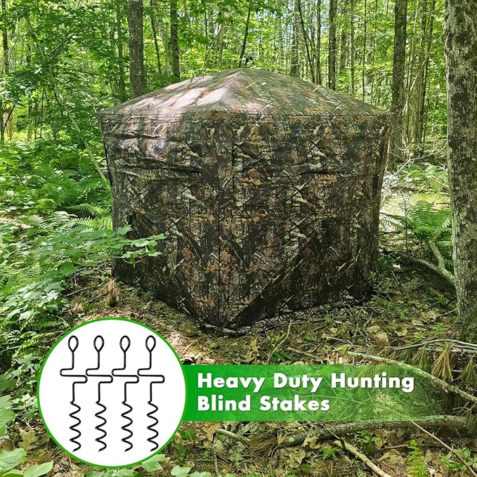 4 Pack Hunting Blind Stakes, 13 Inch Metal Spiral Tent Tacks, Heavy Duty Camping Tent Auger Stakes for Hunting Blinds and Tarps, Screw in Stake Ground Anchors for High Winds, Black