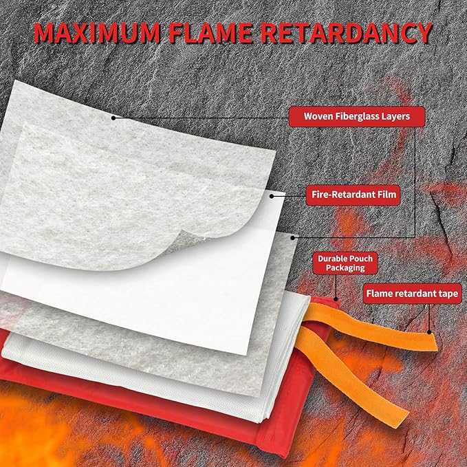 Home Emergency Fire Blankets, (39.3 * 39.3”) 1PACK Fire Blanket for Kitchen, Fireproof Fiberglass Fire Safety Blanket.