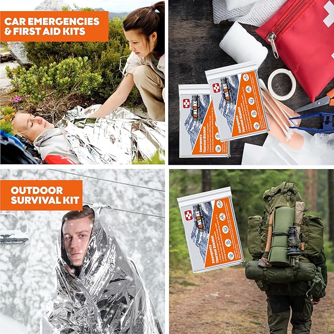 Emergency Blankets Mylar Thermal Blanket,(10 Pack) of Gigantic Space Blanket 82 * 64 in. Survival Blankets Heavy Duty Camping Gear,First Aid