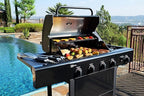 Kenmore 4-Burner Gas Grill with Side Burner, Outdoor BBQ Grill, Propane Gas Grill, Cast Iron Cooking Grates, Electronic Ignition, Warming Rack, Open Cart Design, 53000 BTUs, Black