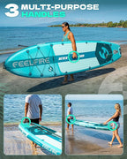 Feelfire11'x34” Extra Wide Inflatable Paddleboard, Stand-up Paddle Board for Adults, 420lb Capacity for Yoga/Fishing/Family, EVA Deck, US Fin, High-Pressure Pump, Storage Backpack, Safety Leash