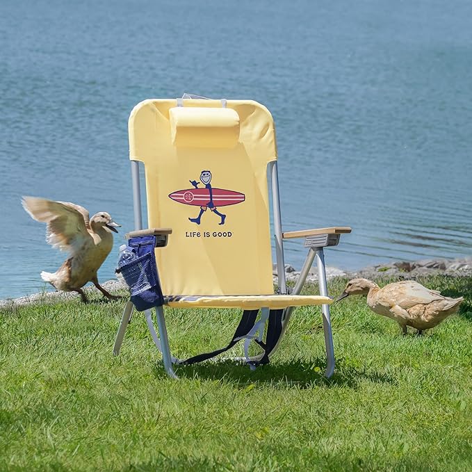 Life is Good 2-Pack 4-Position Aluminum Backpack Beach Chairs, Portable Folding Camp Chairs with Carrying Straps for Camping, Beach, Tailgating, Multi Color