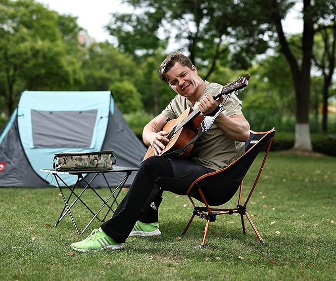 MARCHWAY Lightweight Folding Camping Chair with Spring Lock, Stable Compact Portable for Outdoor Camp, Travel, Beach, Picnic, Festival, Hiking, Backpacking (Lowback Orange)