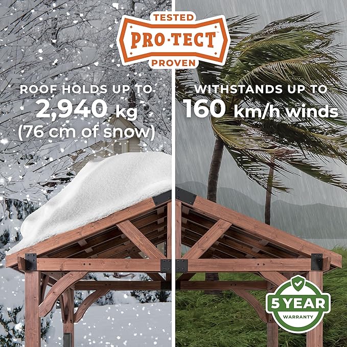 Backyard Discovery Arlington 12' x 10' Cedar Wood Outdoor Gazebo Pavilion with Hardtop Galvanized Steel Peak Roof, Snow Support, Wind Resistance, PowerPort, Shade for Garden, Patio, Deck, Entertaining