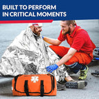 First Responder Trauma First Aid Kit Bag – Fully Stocked Emergency Medical Kit for Workplace, Vehicle & Home – OSHA & ANSI Compliant – Portable – Orange