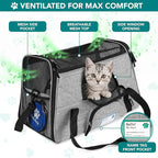 PetAmi Airline Approved Pet Carrier for Cats & Small Dogs, Soft Sided TSA Travel Carrier Bag Sherpa Bed, Breathable Mesh Ventilation, Collapsible Bowl, Fit Under Seat, Up to 18 lbs, Large Heather Gray
