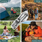 Camping Utensils, 6-In-1 Detachable Stainless Steel Camping Flatware Multi-tool kits with Spoon Fork Knife Corkscrew Bottle&Can Opener, Folding Portable Cutlery Set for Travel Hiking Picnic