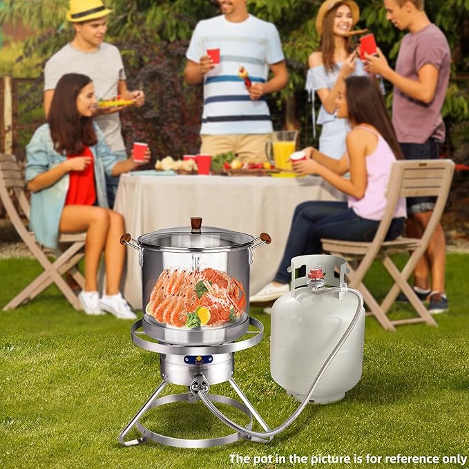 ARC Burner, 16” Stainless Steel Single Burner Propane Stove with Rust-proof Hose & Adjustable Regulator, Camping Stove Great for Outdoor Cooking Turkey Fryer, Crawfish Cooking