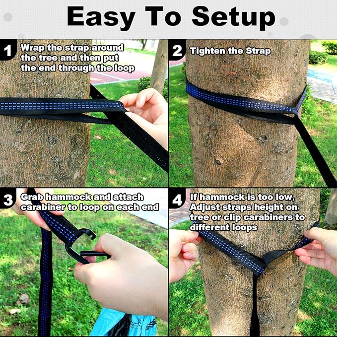 SZHLUX Camping Hammock Double & Single Portable Hammocks with 2 Tree Straps and Attached Carry Bag,Great for Outdoor,Indoor,Beach,Camping,Black & Grey, Large