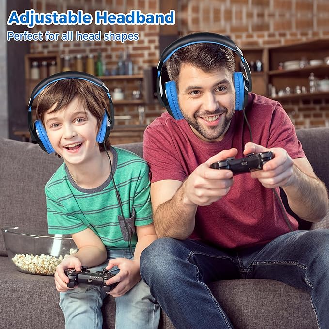 rockpapa Comfort+ Kids Headphones with Microphone, Boys Girls Student Over-Ear Headphones Wired Foldable for School Classroom Laptop PC Computer Tablet Black Blue
