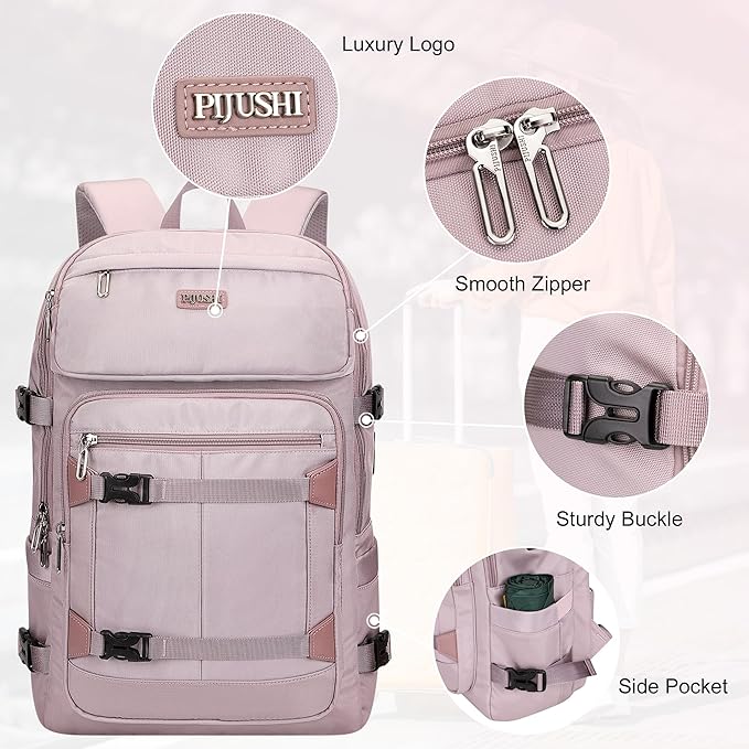 PIJUSHI Travel Backpack for Women Flight Aprroved Carry on Bag Large Casual Luggage Backpack Fit 16 inch Laptop(PE050 Ashen Purple)