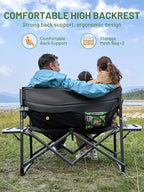 TIMBER RIDGE Double Camping Chair Portable Loveseat, Heavy Duty Folding Camp Couch 2 Person Director Chairs with Cup Holder for Outdoor Lawn Tailgates Picnic Sports Soccer Games Supports 600 lbs Grey