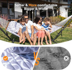 Double Hammock with Spreader Bar,Soft Pillow,Max Load 500lbs,Portable Hammock for Outdoor,Camping,and Backyard,White Gray