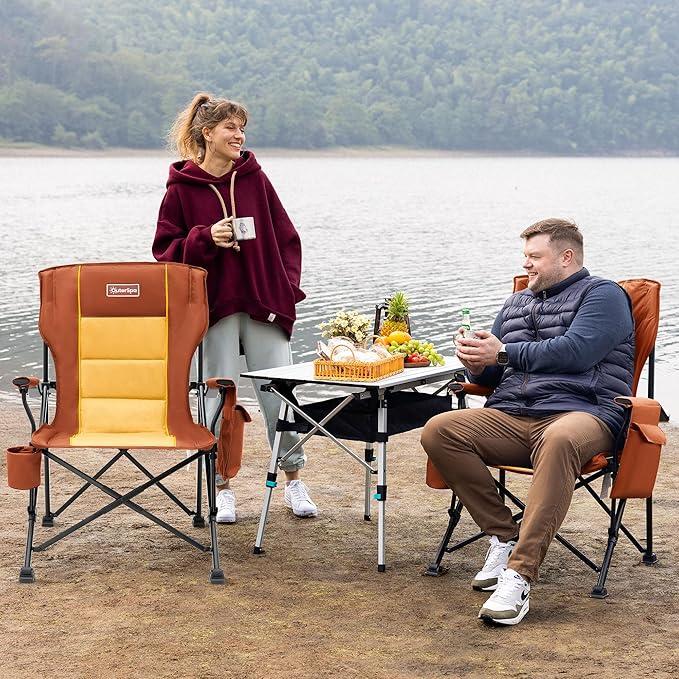 Oversized Folding Camping Chairs for Adults Heavy Duty, Support 500lbs Big and Tall High Back Camping Chairs for Heavy People Padded Lawn Chairs Camp Chairs for Indoor,Beach,Camp,Lawn,Outdoor,Brown