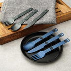 Magnetic Camping Utensils Set, Portable & Reusable Metal Travel Flatware, Camping Cutlery Set, Knife, Fork & Spoon, 3-PACK, Blue