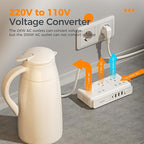 TESSAN Voltage Converter US to Europe 220 to 110, Universal Travel Adapter Voltage Converter with 4 USB Ports (1 USB C), 3 AC and EU UK AU IT in ZA Plug Power Adapter, Step Down Transformer, 4 FT