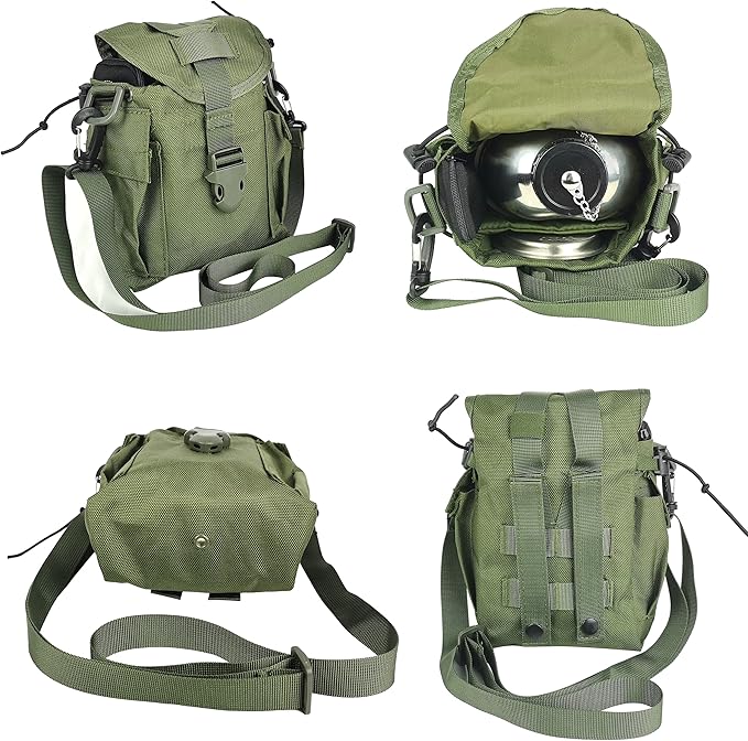 MASTIFF GEARS® 304 (18/8) Stainless Steel (FDA Compliant) US G.I Style Canteen Kit Cooking Set Camping Canteen Mess Kit with Cup, Lid, MOLLE Pouch for Camping Hiking