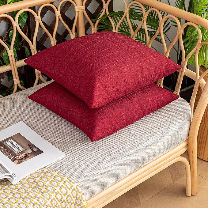 Kevin Textile Pack of 2 Decorative Outdoor Waterproof Pillow Covers Garden Checkered Cushion Sham Throw Pillowcase Shell for Patio Tent Couch 20x20 Inch Red