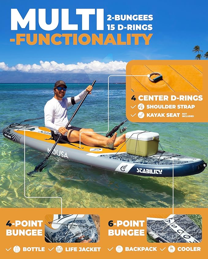 MOUSA 10‘8/11'×35" Extra Wide Inflatable Stand Up Paddle Board, Stable Paddleboard SUP for 2 People/Family, Anti-Slip Full EVA Deck, 3 Handles, 100L Backpack, All-Round Sup Board, Big Fin