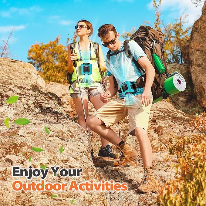 Portable Waist Fan - 14500mAh Rechargeable Battery, 67Hrs Cooling Belt Fan, 5 Powerful Speed & 360° Rotatable, Hands Free Clip On Waist With LED Light for Work Gift Camping Travel Outdoor