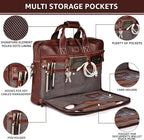 LEATHER VILLAGE 16" Leather Laptop Messenger Briefcase Bag for Men-Leather Satchel for Travel and Office Shoulder Bag-Red Brown