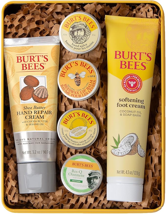 Burt's Bees Gifts Ideas - Classics Set, 6 Products in Giftable Tin â€“ Cuticle Cream, Hand Salve, Lip Balm, Res-Q Ointment, Hand Repair and Foot Cream