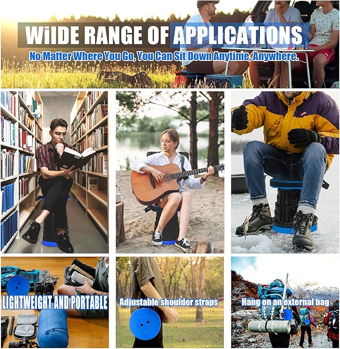 2025 2PCS Upgraded Collapsible Stool Thickened Set, Portable Stool Folding Stools, Foldable Chair for Camping Fishing Hiking BBQ and Outdoor Activities - Max 500lbs (Blue)