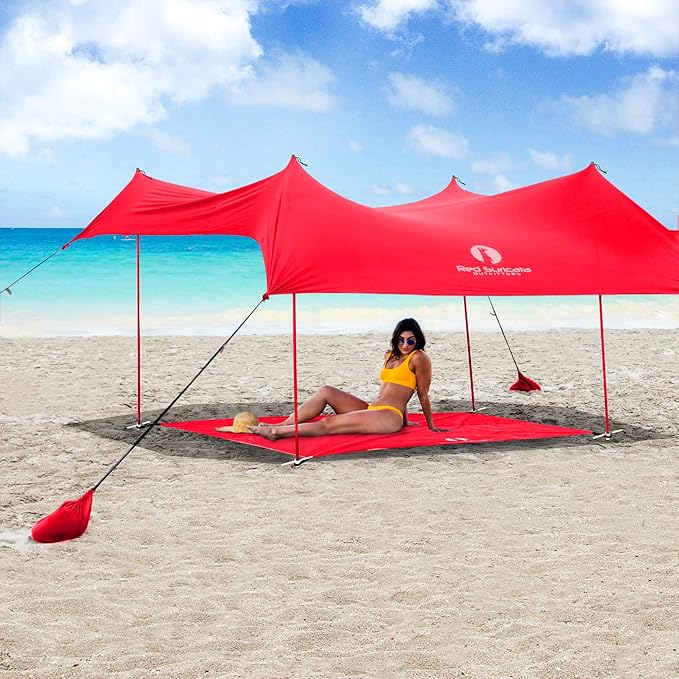 Red Suricata Sand Free Beach Mat – Large Sandproof Beach Blanket, Sandless, Waterproof – Fits and Matches Beach Canopy - Oversized Sand Proof Beach Mats for Outdoor, Picnic, Camping (Large, Red)