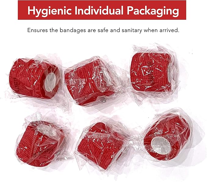 RISEN Cohesive Bandage 2” x 5 Yards, 6 Rolls, Self Adherent Wrap Medical Tape, Adhesive Flexible Breathable First Aid Gauze Ideal for Stretch Athletic