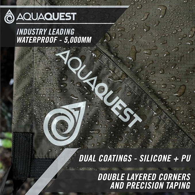 AquaQuest Defender Tarp – Heavy-Duty Waterproof (20,000 mm) Seam-Taped Rain Fly for Camping, Bushcraft & Survival
