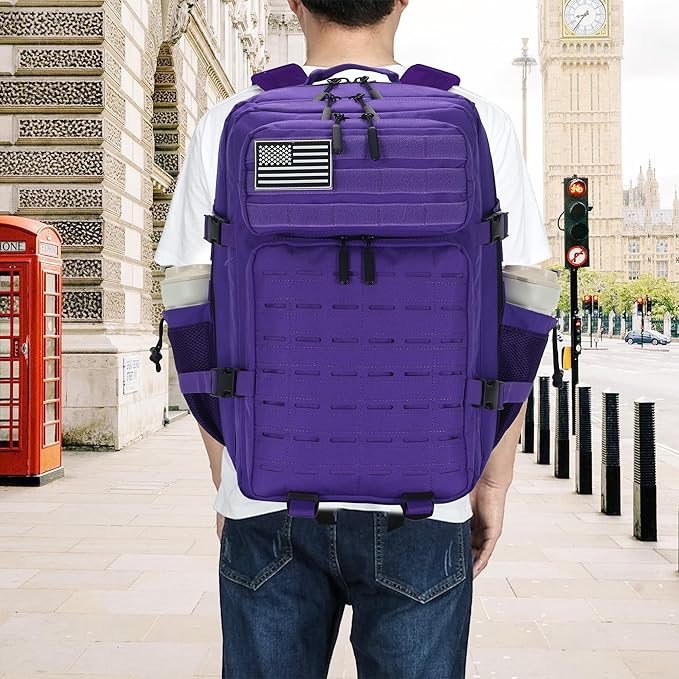 Sparklekle Military Tactical Backpack 45L 3 Day Assault Pack Waterproof Molle Hiking Rucksack for Men&Women (Purple)