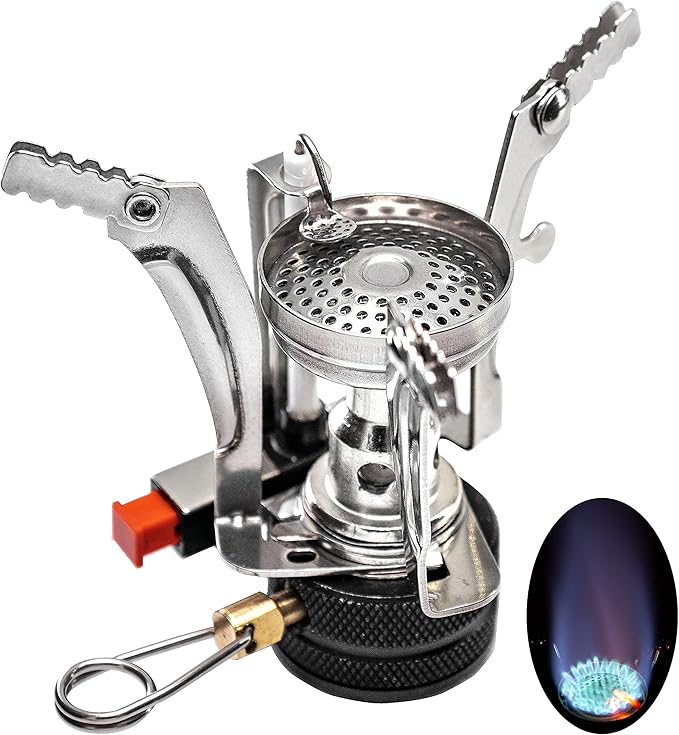 Backpacking Stove Portable Camping Stove Hiking Stove Backpack Stove With Piezoignition Support Wind-Resistance For Outdoor cooking tongs (Black)