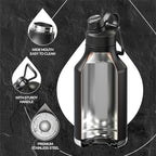 IDEUS Insulated Stainless Steel Water Bottle with 2 Leak-Proof Lids, Thermal Water Flask for Hiking Biking, 64oz, Black