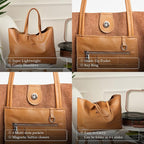 Italian Leather Tote Bag for Women - Large Shoulder Shopper, Fits 16” Laptop, Keychain Holder, Made in Italy