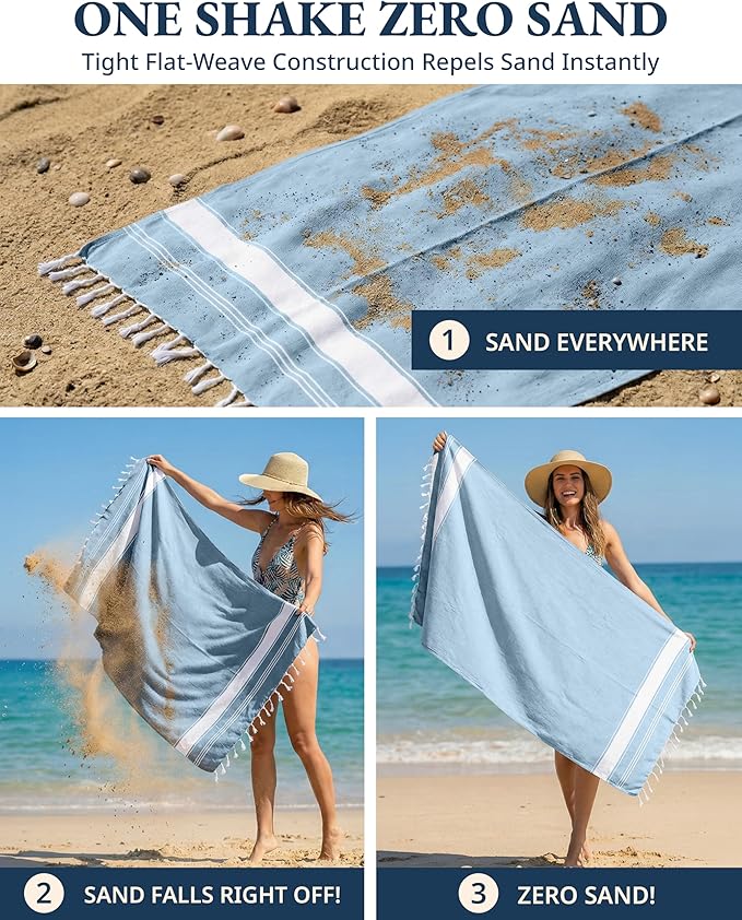 LANE LINEN Beach Towel 4 Pack, Oversized Beach Towels for Adults, Lightweight Travel Beach Towels, Pre-Washed for Soft Hand Feel, Quick Dry Beach Towels, 39"x71" - Sky Blue