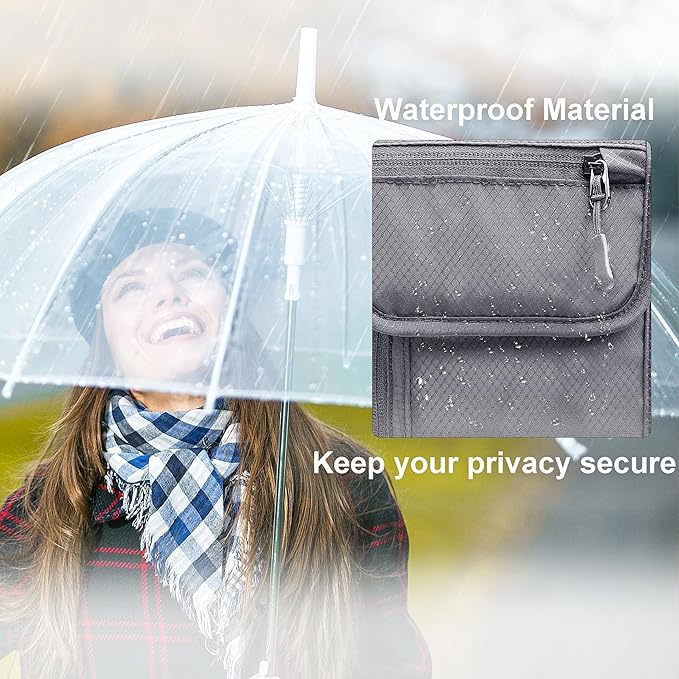 SUPACOOL Neck Wallet, RFID Blocking Passport Holder, Travel Pouch, Hidden Neck Pouch for Travel(Grey)