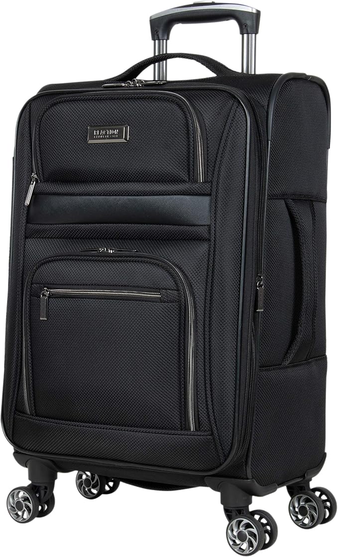 Kenneth Cole REACTION Rugged Roamer Lightweight Softside Expandable 8-Wheel Spinner Luggage, Black, 20-Inch Carry-On