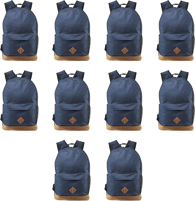 DISCOUNT PROMOS Multipurpose Laptop Backpacks Set of 10, Bulk Pack - Lots of Features for Everyday Use, Perfect for Employess, Businessman - Blue