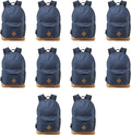 DISCOUNT PROMOS Multipurpose Laptop Backpacks Set of 10, Bulk Pack - Lots of Features for Everyday Use, Perfect for Employess, Businessman - Blue